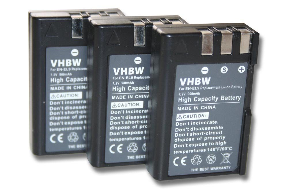 vhbw kompatibel mit Nikon D3000, D40, D40x, D5000, D60 Kamera-Akku Li-Ion 900 mAh (7,2 V)