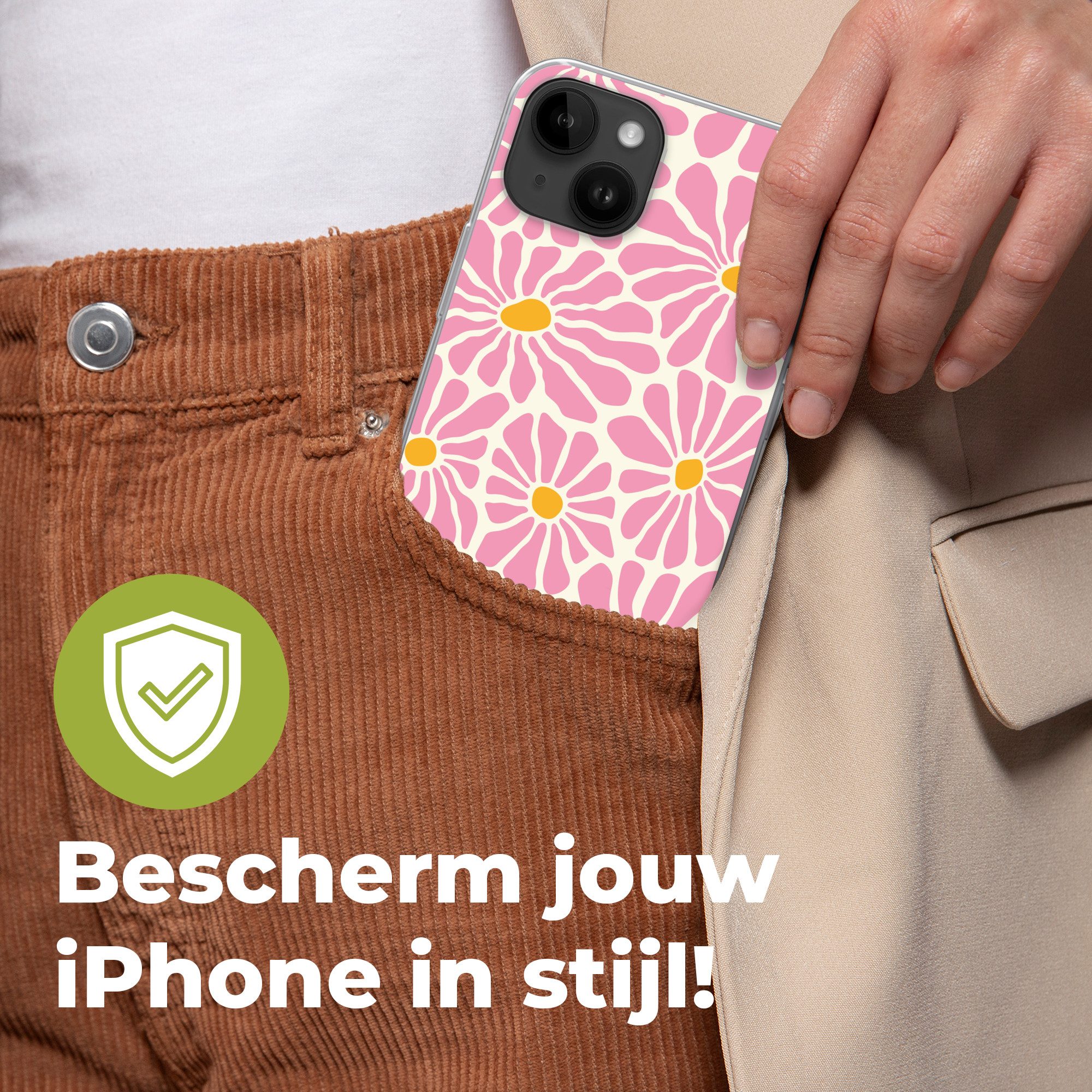 MuchoWow Handyhülle für Apple iPhone 14 Plus Blumen - Muster - Rosa - Beige - Orange, Smartphone-Bumper, Print, Handy Schutzhülle Dünn
