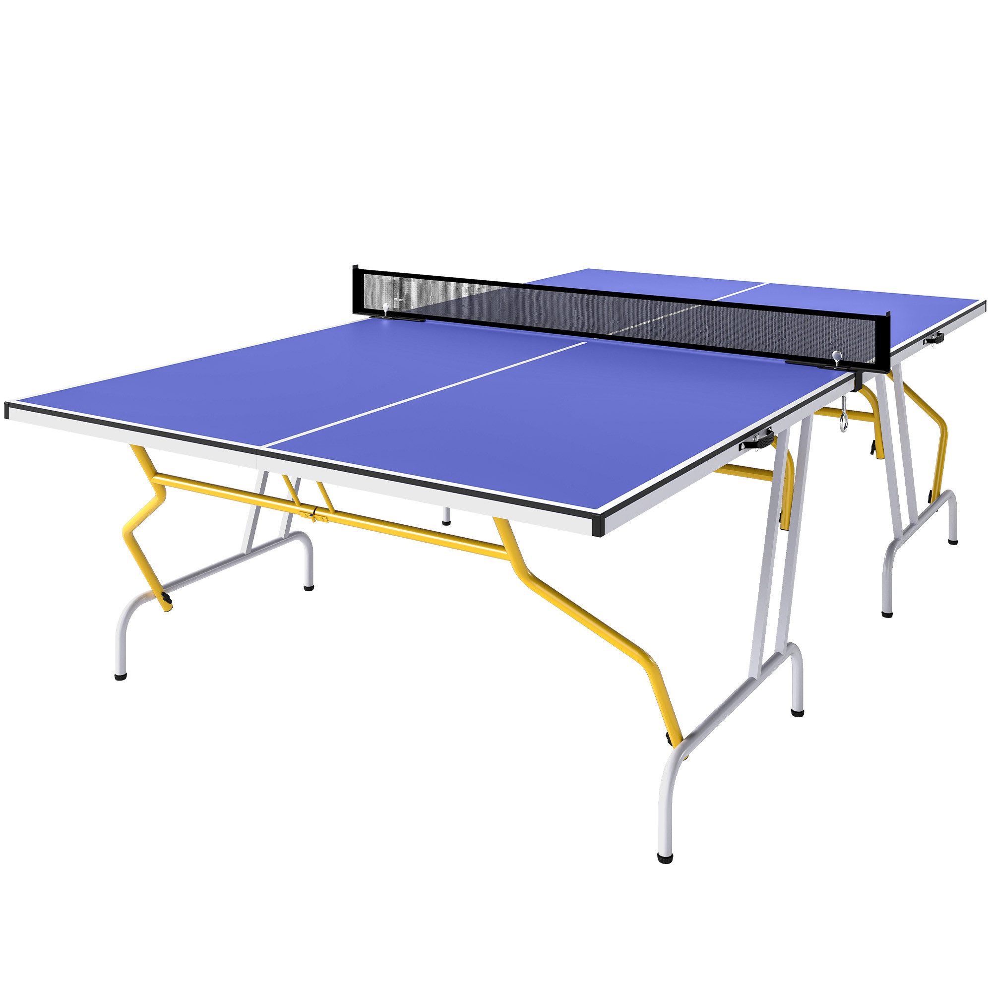 Tischtennisplatte Tischtennisplatte klappbar, Viertel-Faltdesign, inkl. Schläger & Bälle