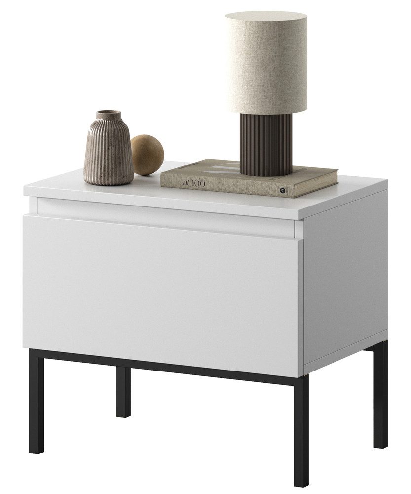 Selsey Nachttisch BEMMI, mit Klapptür und schwarzem Metallgestell