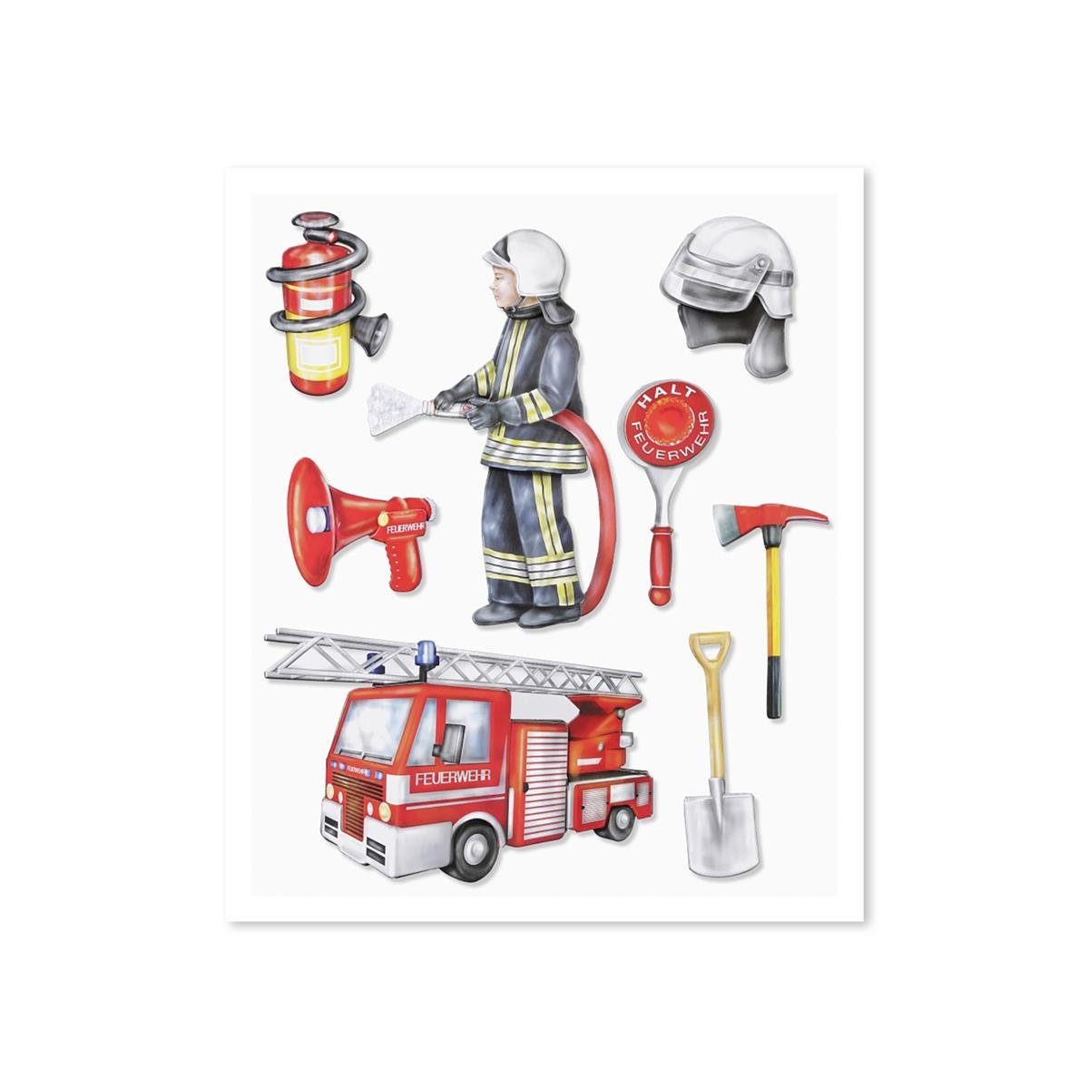 Roth Schultüte Roth XXL 3D-Sticker Feuerwehr 30x30cm, 8 Teile