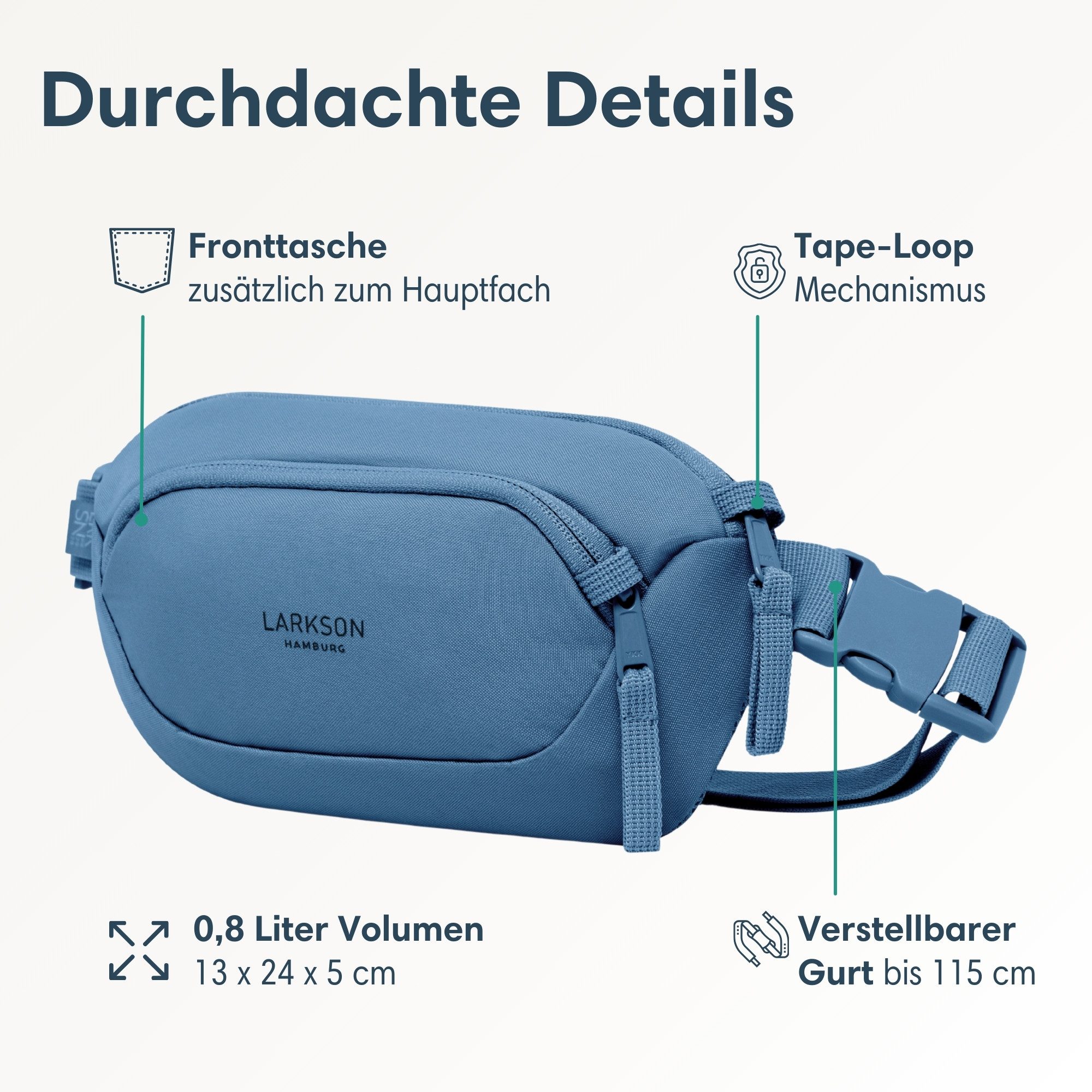 LARKSON Gürteltasche Helge Bauchtasche mit RFID-Blocker für Alltag & (1-tlg), Anti-Diebstahl-Loops über Reißverschluss, Wasserabweisend