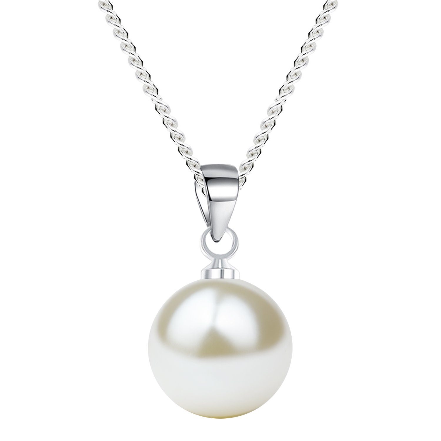 LÖB Kette mit Anhänger Damen Halskette 925 Silber Tropfen Perlen Anhänger Perlenkette Weiß (Geschenke für Frauen Freundin Sie zum Geburtstag Weihnachten Weihnachtsgeschenke), Perlenanhänger 10mm Collier Tropfenanhänger Braut Brautschmuck