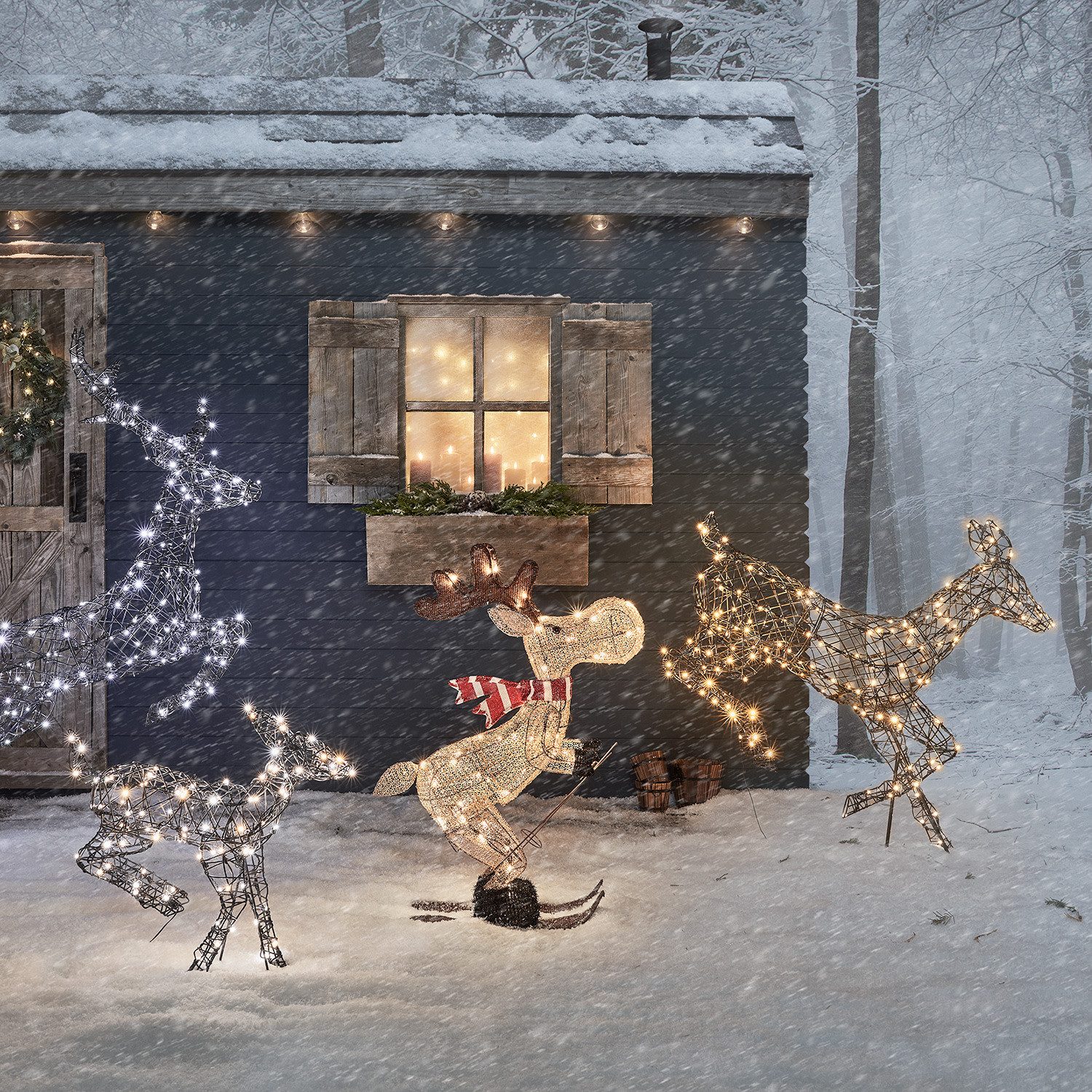Lights4fun LED-Dekofigur LED Weihnachtsfigur außen Elch auf Skiern, Weihnachtsbeleuchtung, Höhe: 86cm