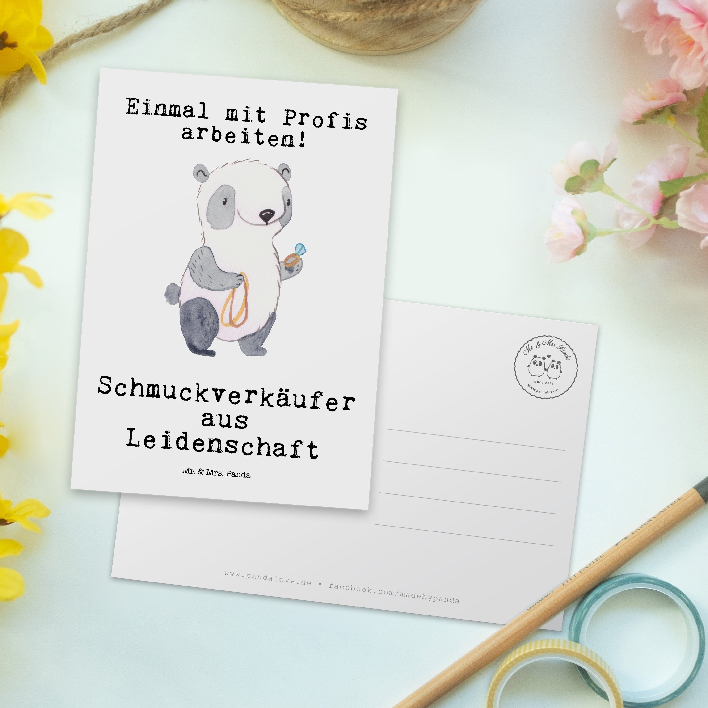 Mr. & Mrs. - Panda Mitarbeiter, Sch Weiß Schmuckverkäufer Leidenschaft Postkarte - aus Geschenk