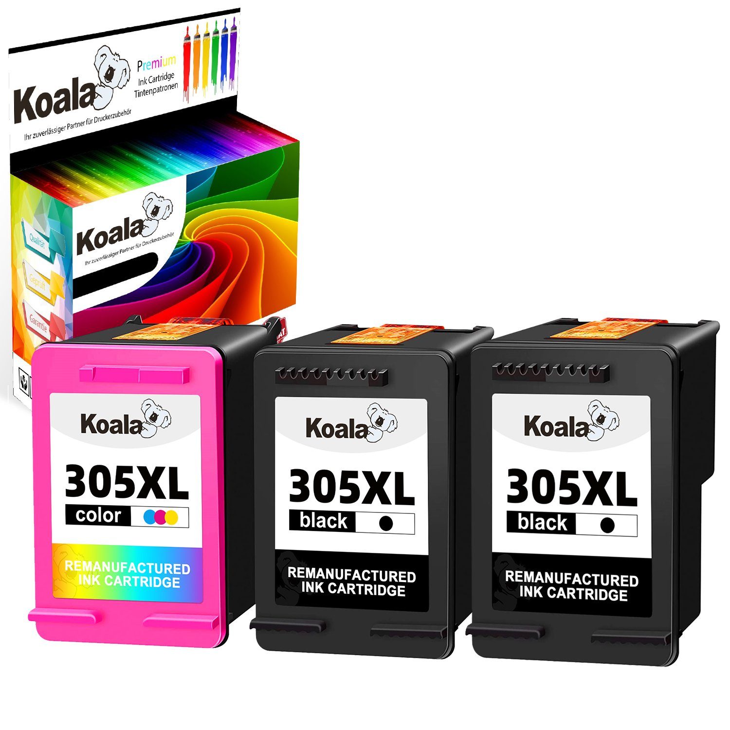 Koala 3er HP 305XL Druckerpatronen für HP DeskJet 2710 2720e 2724 Tintenpatrone (Packung, Patrone für HP 305XL Deskjet 2320 2710 2720 4100 Envy 6012 6400 6458)