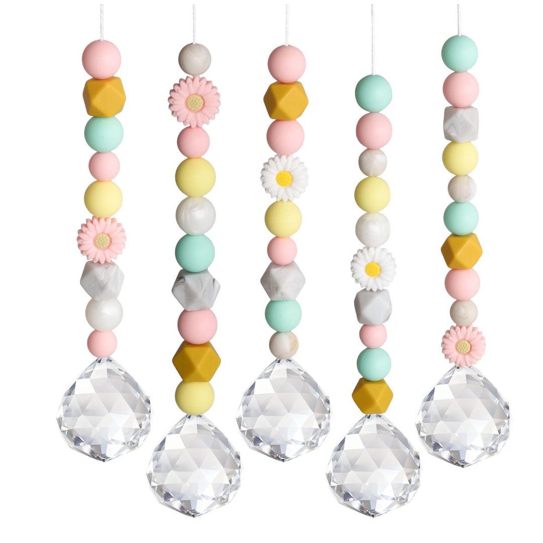 FOUORTUNATE-BEE Windspiel 5er Kristall Suncatcher Set Regenbogen Anhänger für Fenster Deko, Kristall Sonnenfänger für Kindergeburtstag, Garten und Wohnraum Deko