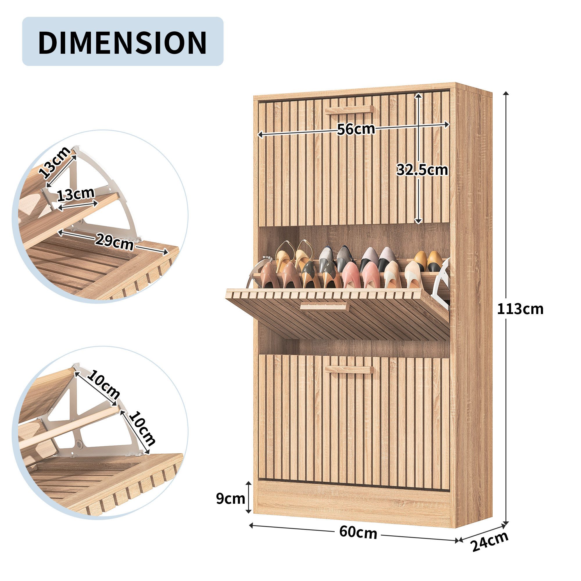 Furnishings Home Schuhschrank Schuhregal Step 2 Schuhständer Schuhkommode (1-St) Breite 60 cm, Tief 24 cm, mit 3 Klappen, Schuhkipper