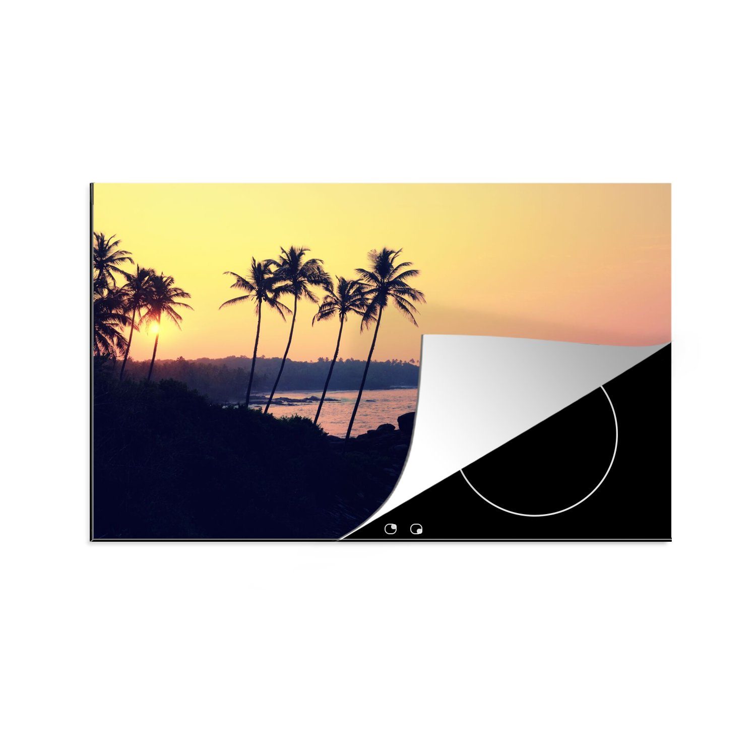 MuchoWow Herdblende-/Abdeckplatte Meer - Palme (1 Schutz Induktionskochfeld Vinyl, Landschaft, cm, küche, - Abend tlg), für 80x52 - Ceranfeldabdeckung die