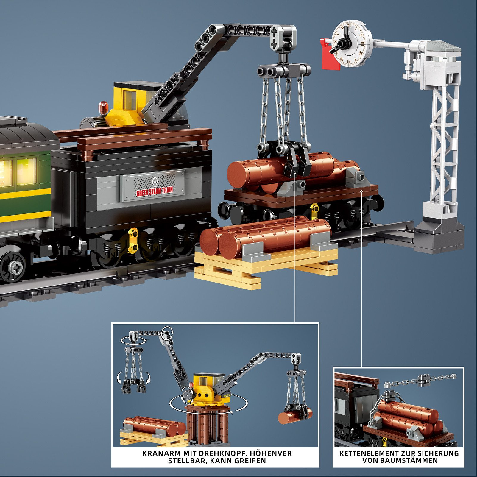 Esun Zug Retro Dampflok Klemmbausteine Set Modell mit Schienen Bauspielzeug Spielbausteine, (Set, 886 St., Komplettset), Zug Eisenbahn Geschenk für Erwachsene ( – Bild 5 von 5