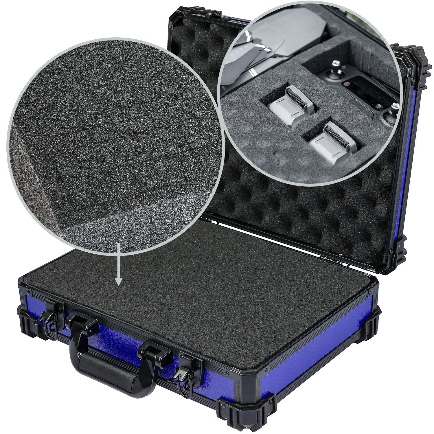 HMF Werkzeugkoffer Transportkoffer mit Noppen- & Rasterschaumstoff, Universalkoffer für, Kamera, Messgeräte & Tabletop-Miniaturen, 39 x 29 x 12 cm, Blau