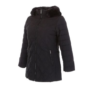 Ital-Design Winterjacke Damen Freizeit Kapuze (abnehmbar) Gefüttert Winterjacke in Schwarz