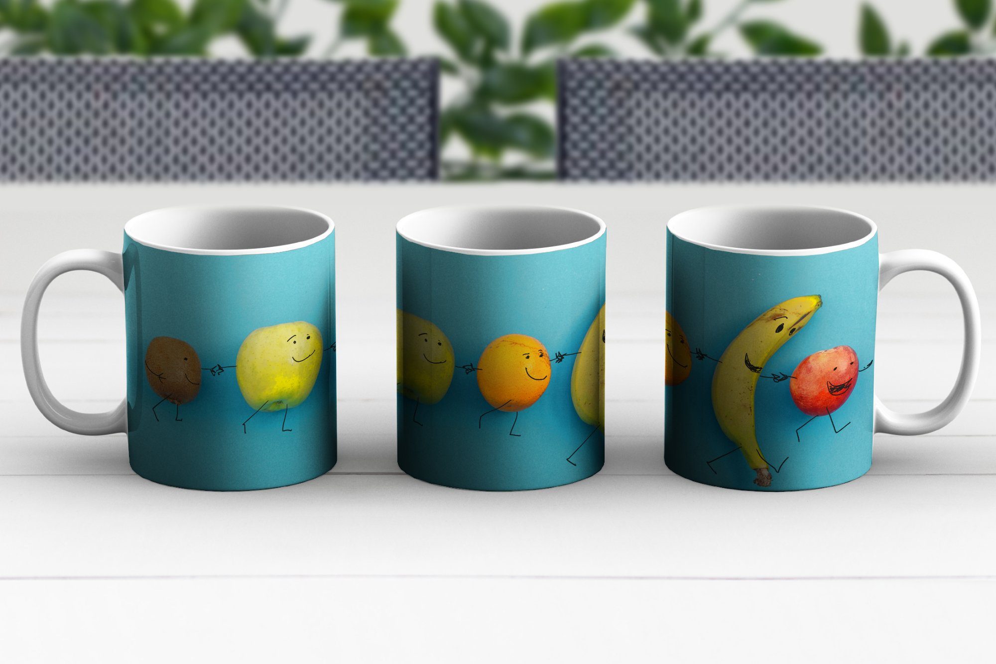 Becher, Tasse Smiley - Blau, Obst Teetasse, Geschenk Teetasse, Kaffeetassen, MuchoWow - Keramik,