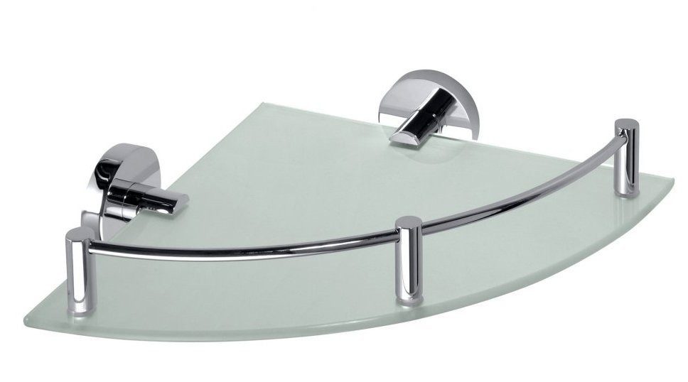 Sapho Ablageregal X-ROUND E Eck-Glasablage mit Reling 255x60x230mm, Chrom, Sapho-XR605