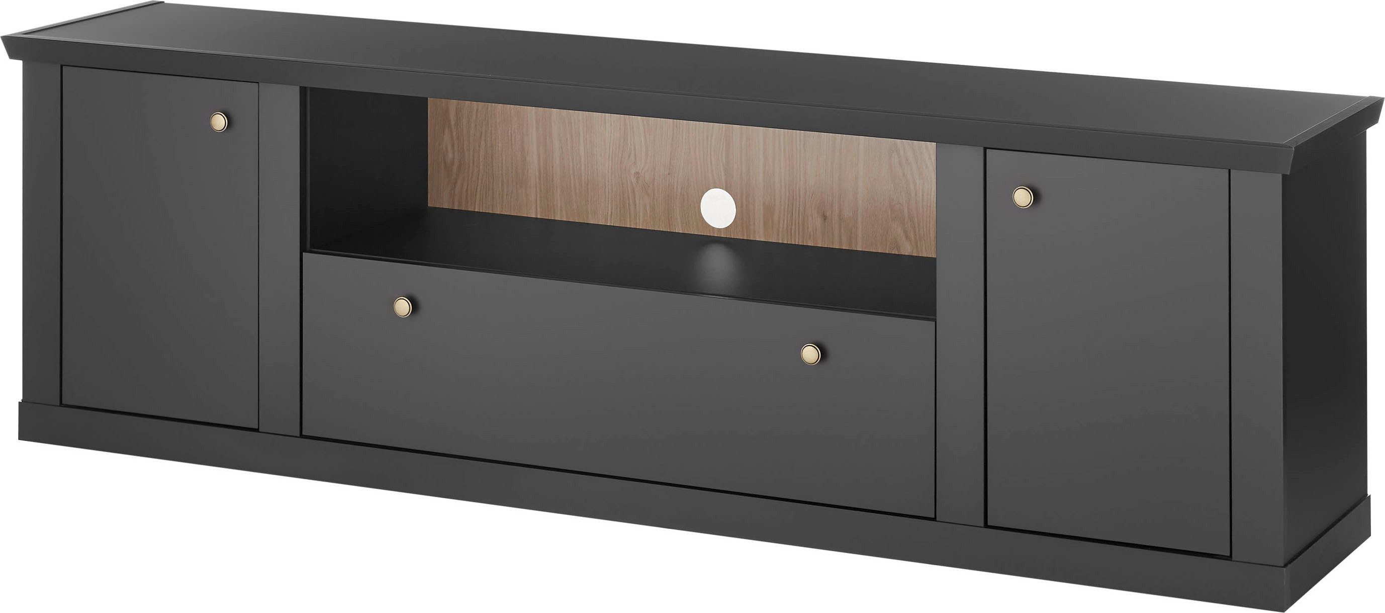 Home affaire Lowboard Lincoln, moderner TV-Schrank, schwarze Kommode, TV-Unterschrank, edles Design, messingfarbene Knopfgriffe, in 2 Größen verfügbar