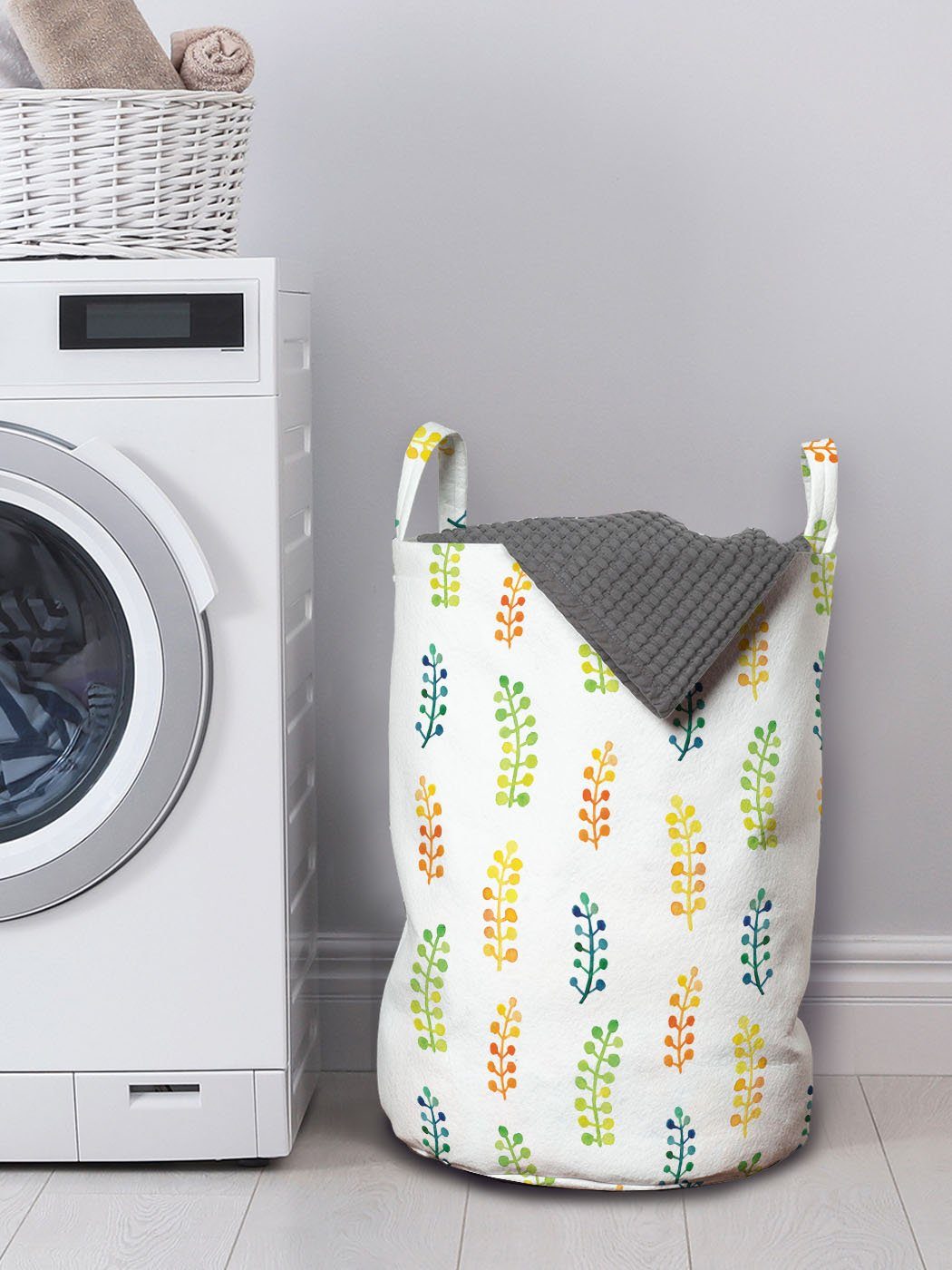 Abakuhaus Wäschesäckchen Wäschekorb mit Motiv Aquarell Kordelzugverschluss Laub für Waschsalons, Blumen Griffen