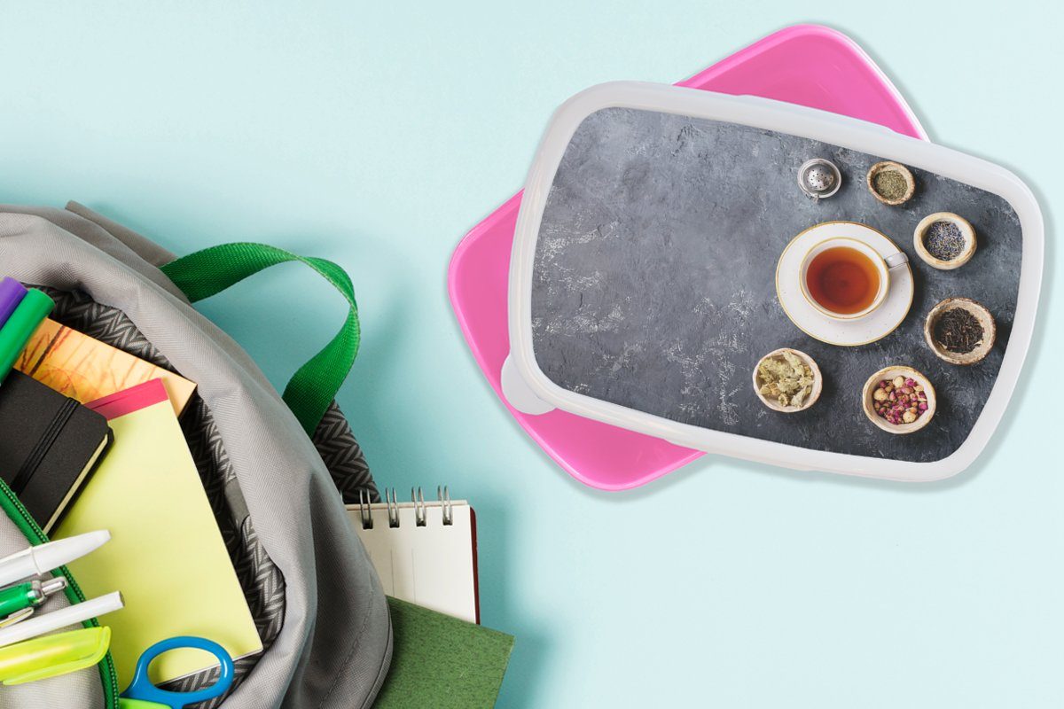 Snackbox, - MuchoWow - rosa Kunststoff, Kunststoff Gewürze Tee Erwachsene, Kinder, (2-tlg), - für Mädchen, Kräuter Küche, Lunchbox Brotdose Brotbox