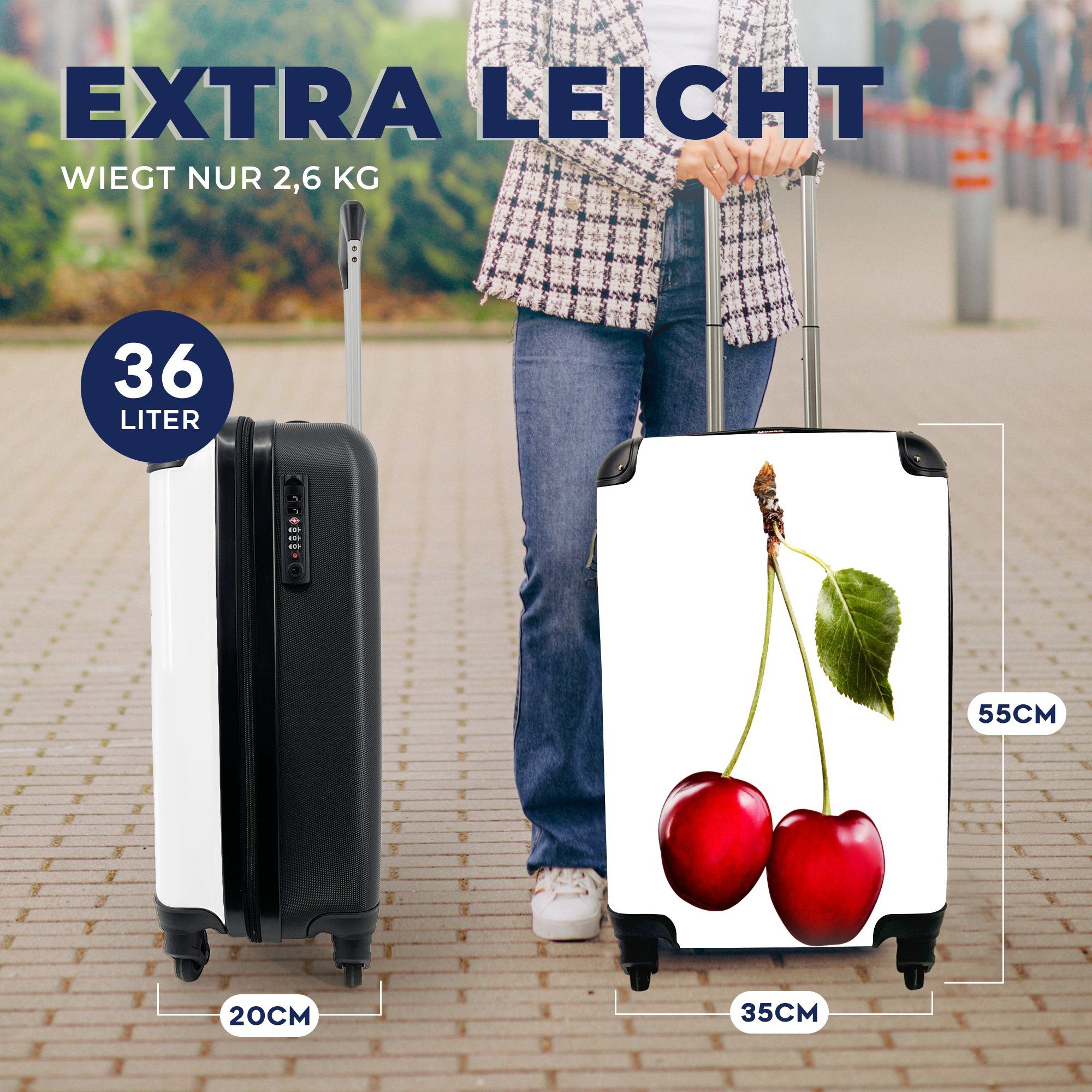 Handgepäckkoffer Rollen, - Kirschen Weiß, für - Ferien, Trolley, Reisetasche mit rollen, Reisekoffer Handgepäck MuchoWow Obst 4