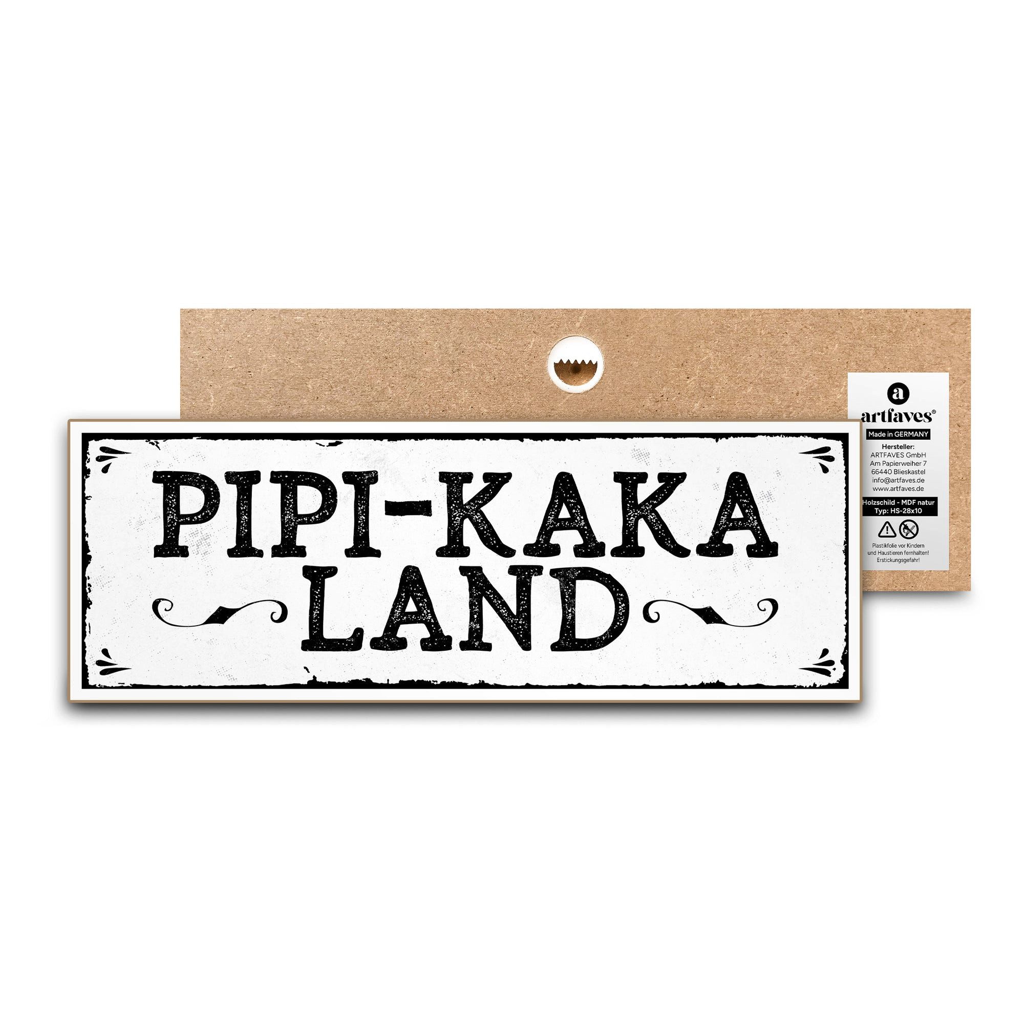 ARTFAVES Holzbild Schild mit Spruch - PIPI-KAKA-LAND - Bad, Badezimmer, WC, Toilette