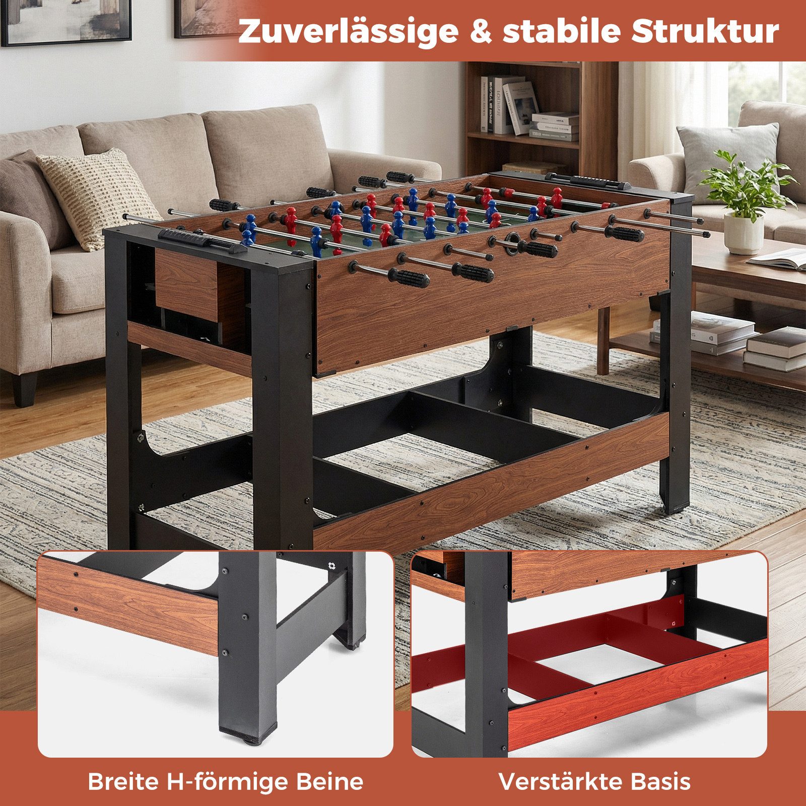 COSTWAY Kickertisch, 2 in 1 drehbarer Billardtisch mit Queues, Dreieck