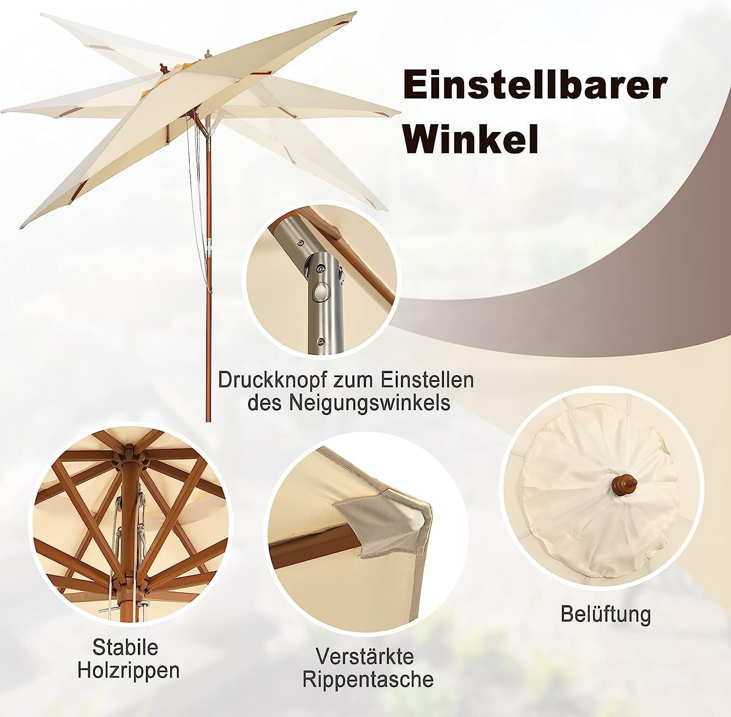 KOMFOTTEU Sonnenschirm Gartenschirm 270cm, um 30° günstig online kaufen