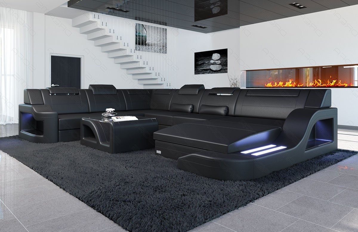 Sofa Dreams Wohnlandschaft XXL Ledersofa Palermo U Form Mini, Designersofa, günstig online kaufen