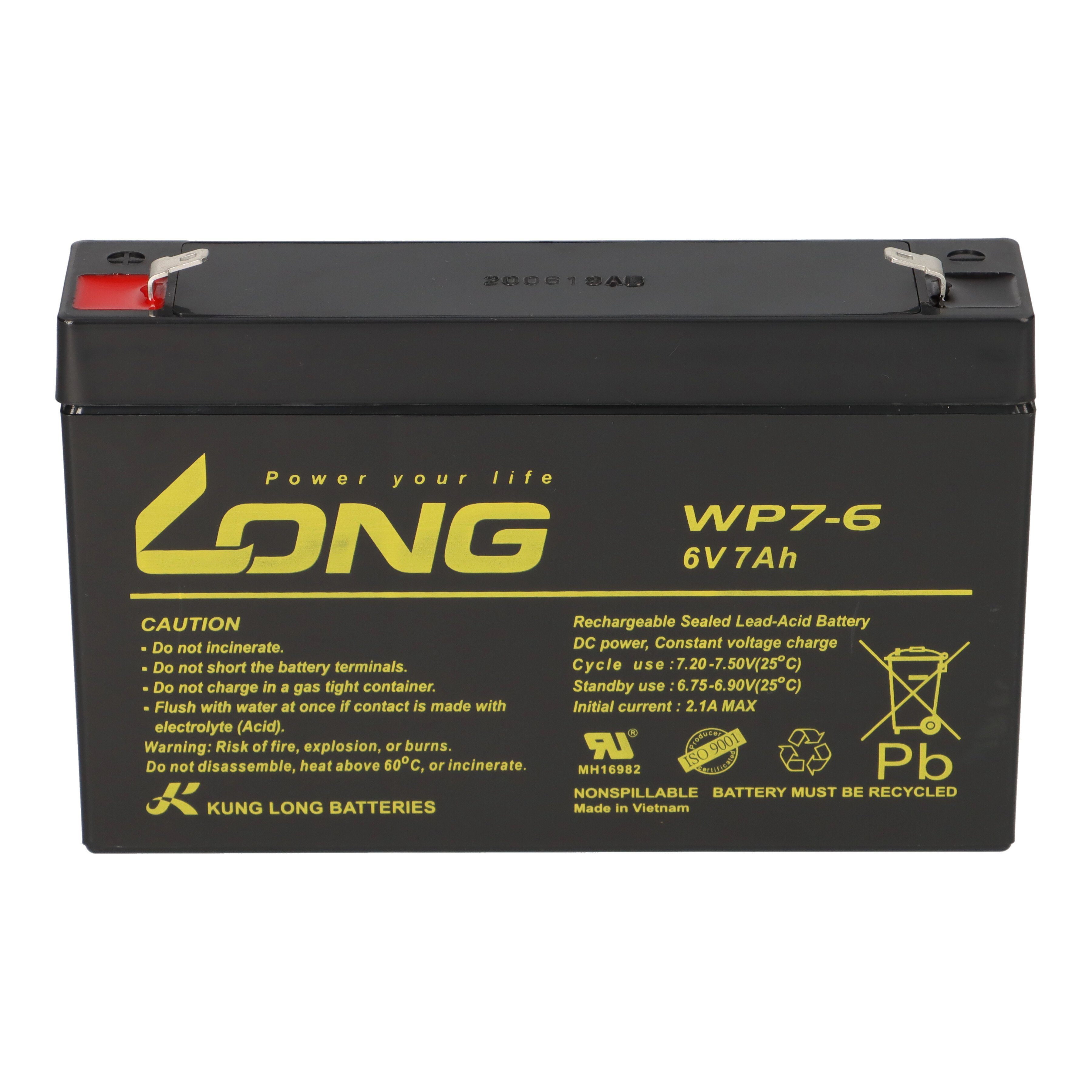 Kung Long Kung Long Akku WP7-6 6V 7Ah AGM Blei Vlies wartungsfrei 6Volt Bleiakkus – Bild 4 von 5