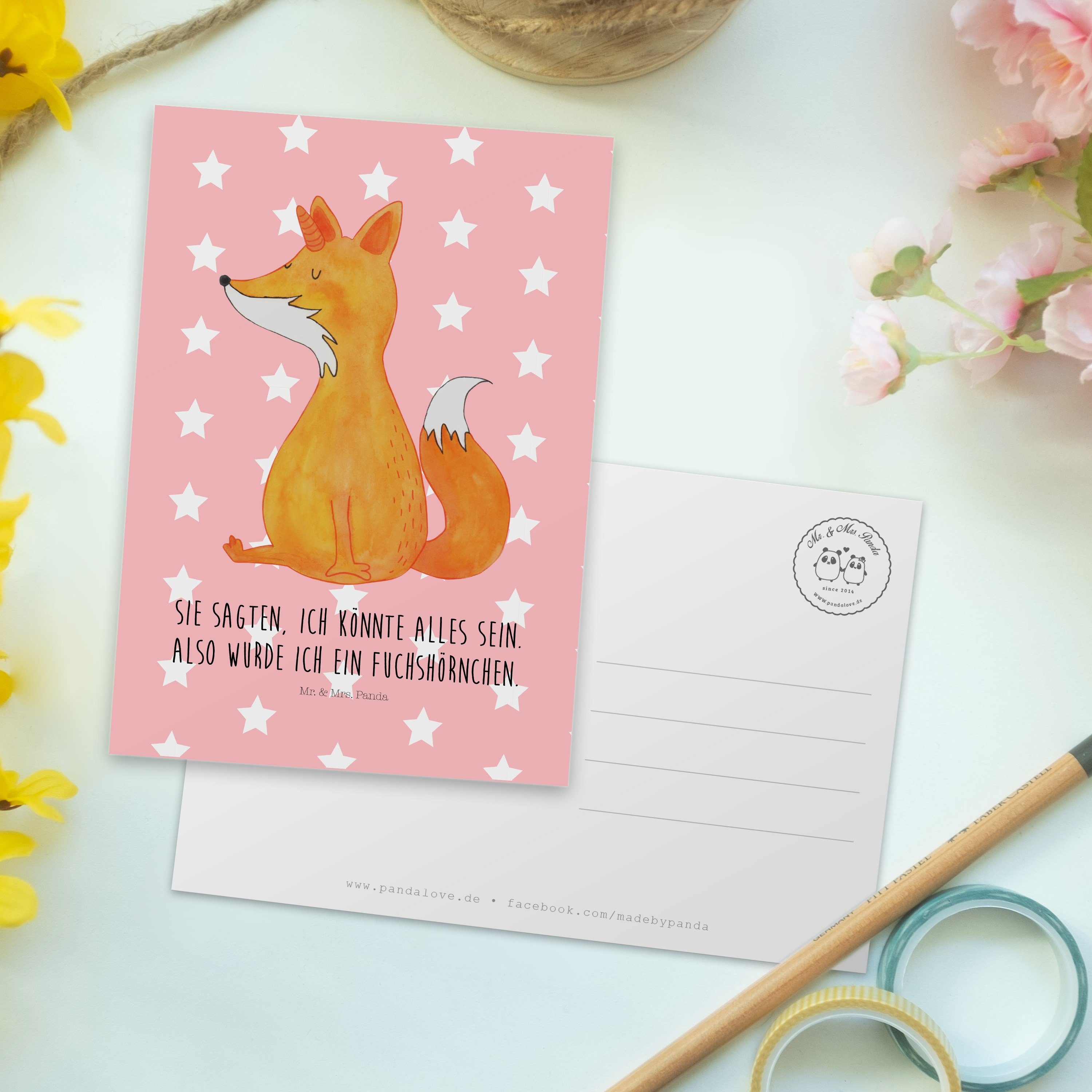 Rot & Einladungskarte, Panda Fuchshörnchen Postkarte - Mr. - Pastell Einhörner, Mrs. D Geschenk,
