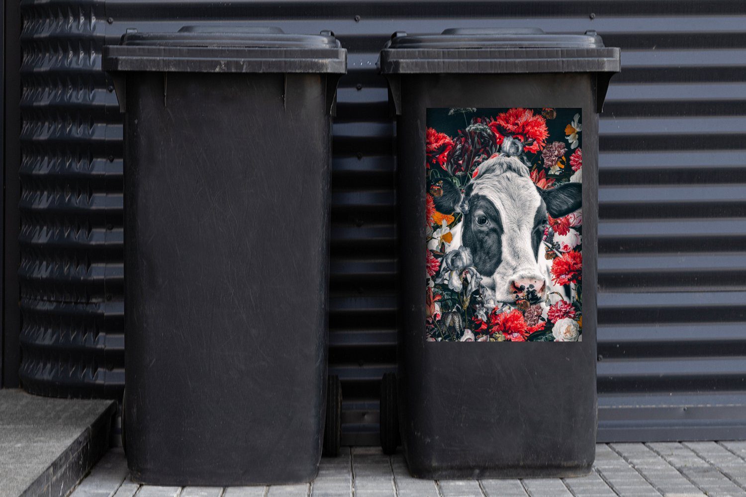 - Abfalbehälter - St), Kuh Mülltonne, Sticker, Zeichnung Wandsticker Rot Mülleimer-aufkleber, Container, MuchoWow (1