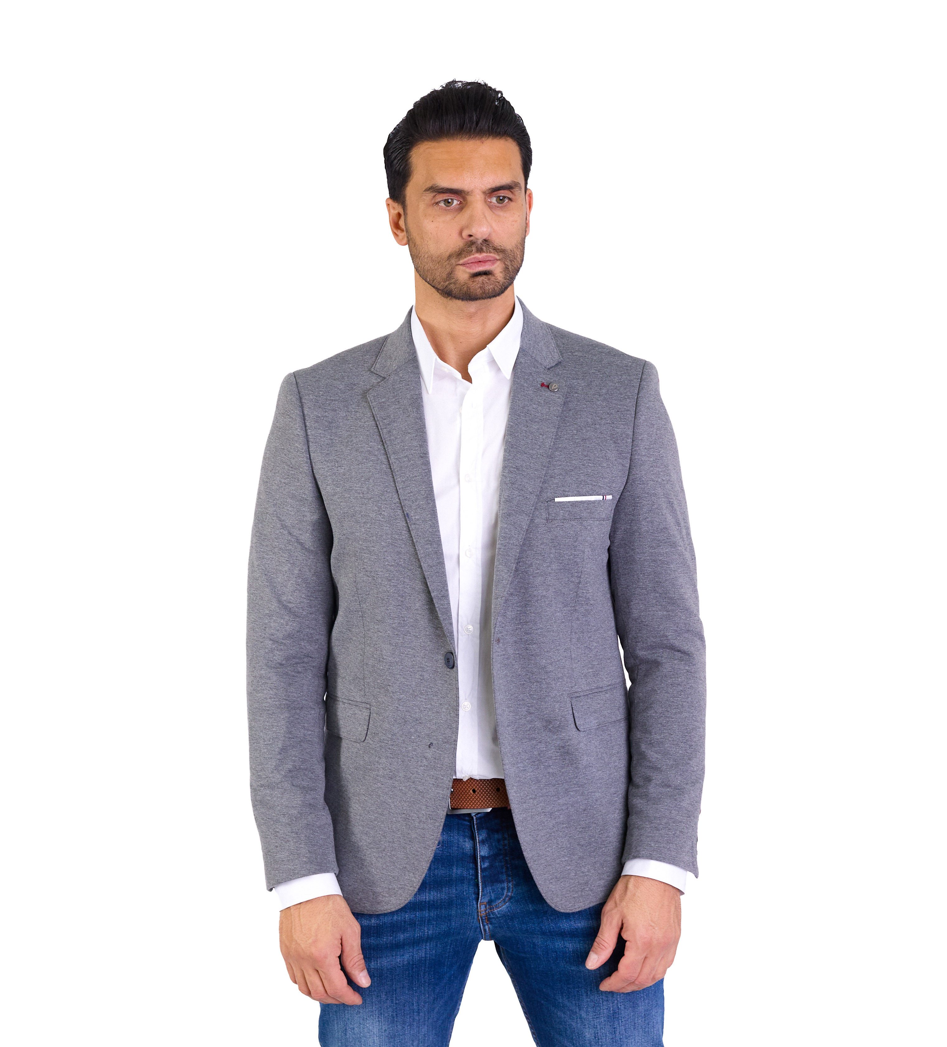 Jerseysakko Sportliches Herren Slim Fit Jersey Sakko Grau 48 = S