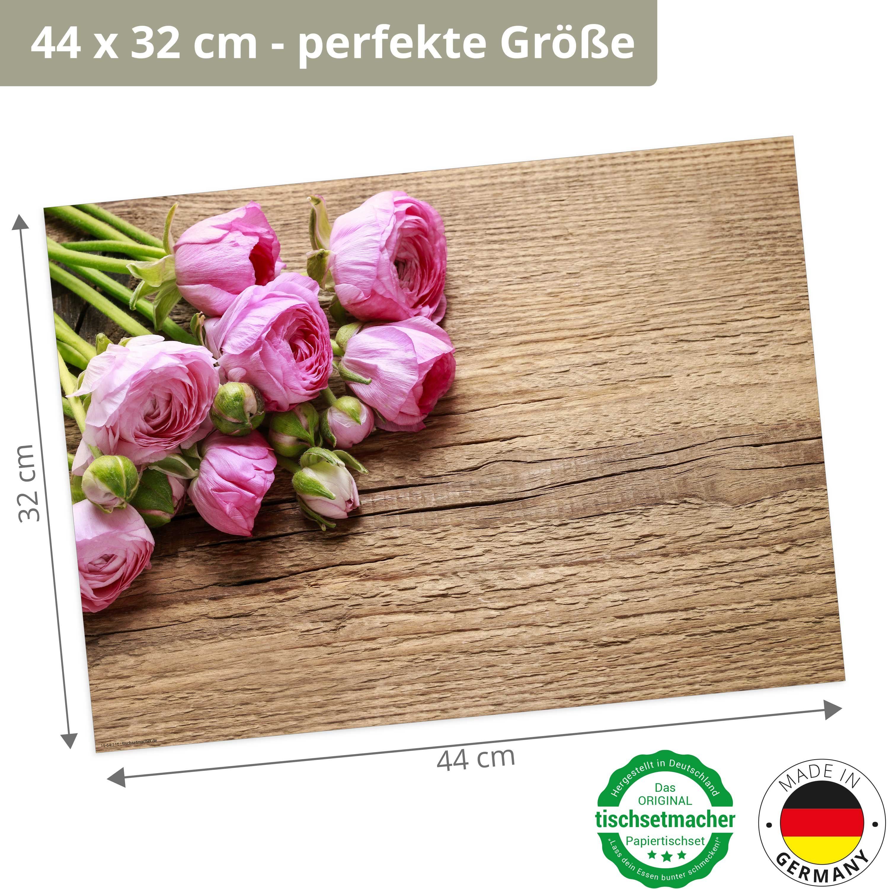 Tischset 12-St., / 44 Made Blumen Rosa cm & Germany Tischsetmacher, - in Ostern rosa-braun), Naturpapier Holz, x 32 Rosen Platzset, Tischdeko Frühling, Aufbewahrungsmappe, auf in (aus