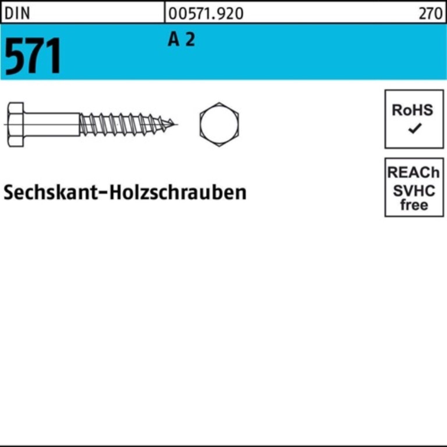 Reyher Sechskant-Holzschraube 100er Pack 6x A 571 DIN Stück 100 DIN 80 2 Sechskantholzschraube 571