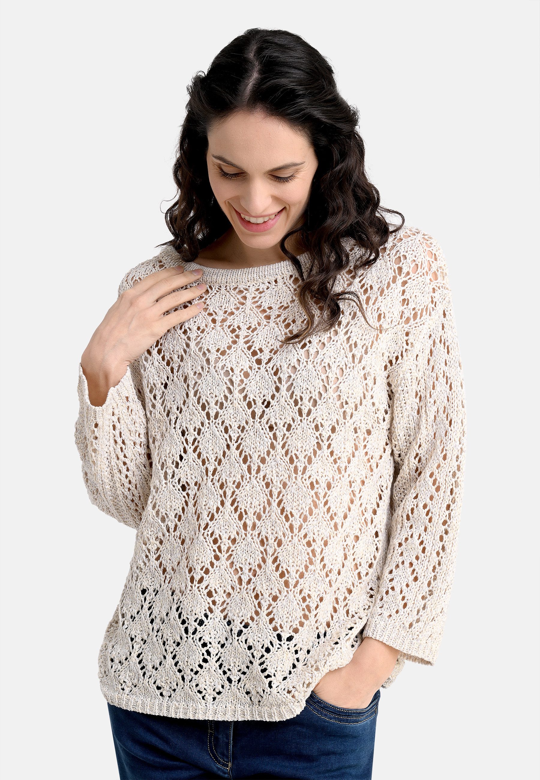 BICALLA Strickpullover Ajour-Strickpullover in Ecru/Silber (1-tlg) günstig online kaufen