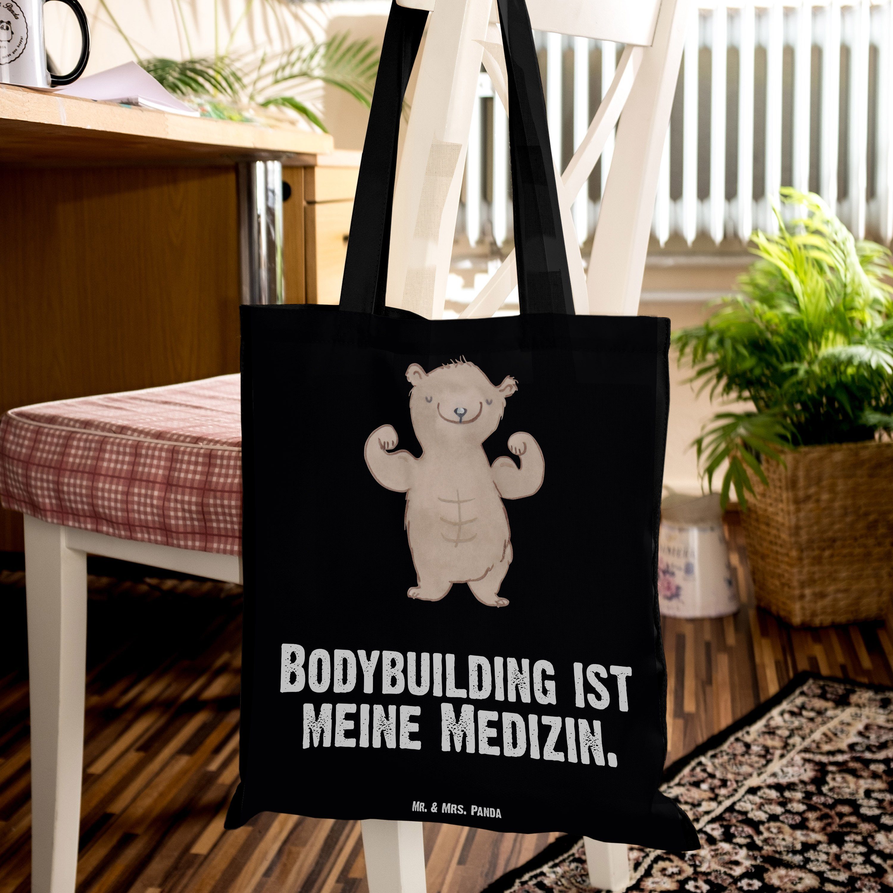 Geschenk, Fitnessstudio, Medizin Panda Mr. (1-tlg) - Schwarz Bär Bodybuilding Mrs. Tragetasche & Muskela -