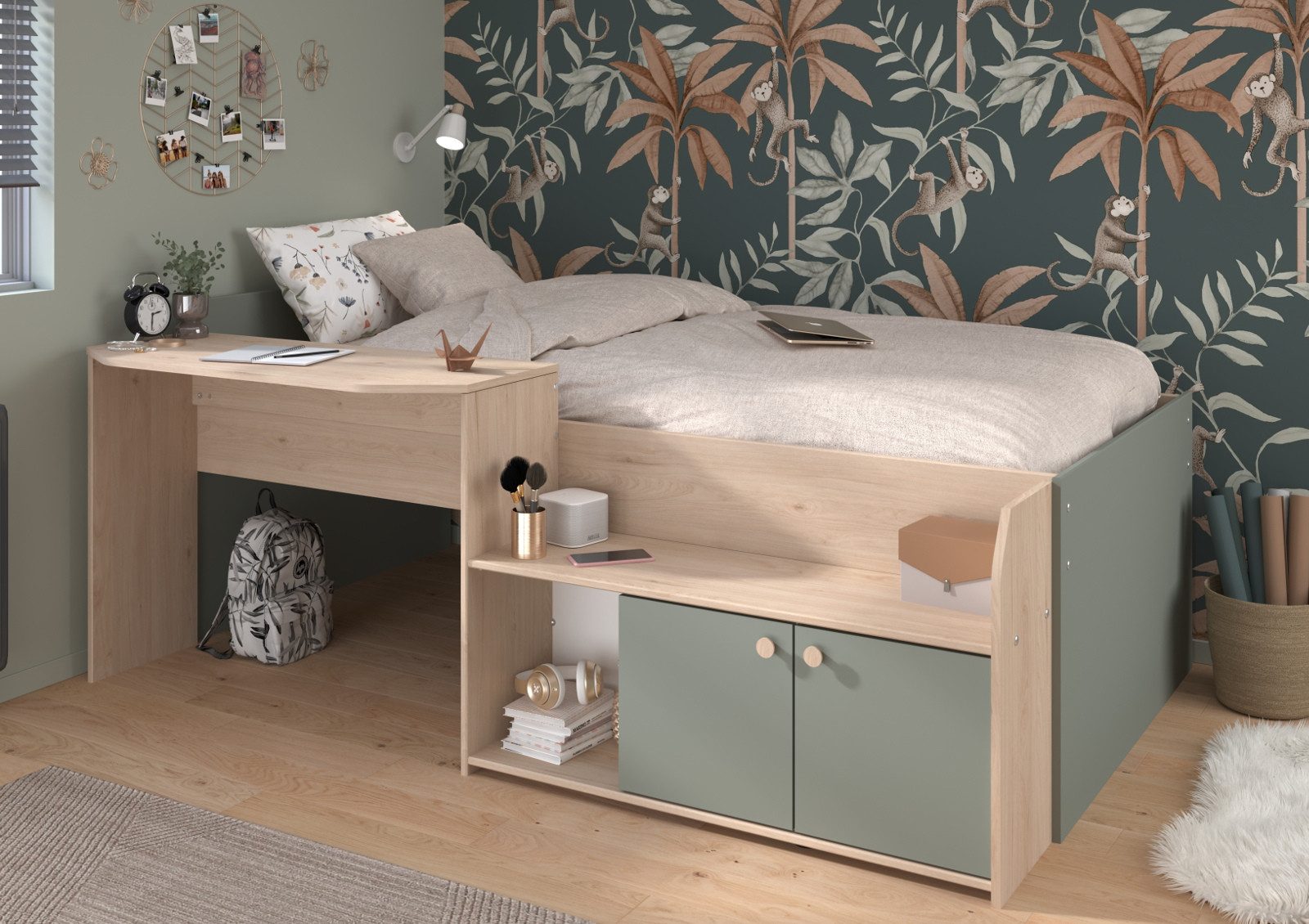 Parisot Hochbett Matre (Stauraumbett in Salbei günstig online kaufen