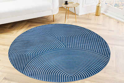 Teppich ILLUSION Ø160cm blau, riess-ambiente, rund, Höhe: 5 mm, Wohnzimmer · Baumwolle · Viskose · geometrisches Design · Kurzflor