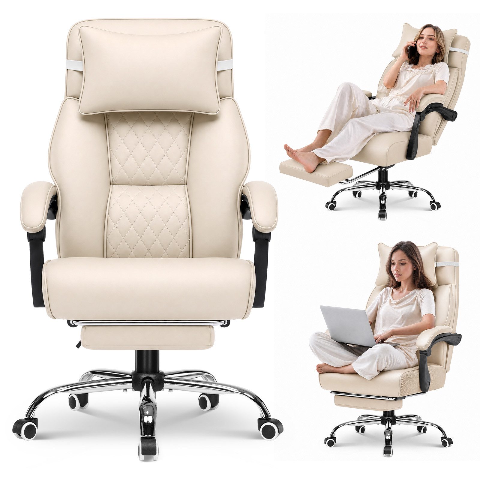 GTPLAYER Gaming-Stuhl Ergonomischer Bürostuhl mit Kopfkissen, Fußstütze, Multifunktionaler, 90°-135° Rückenlehne, 53 cm breites Sitzpolster