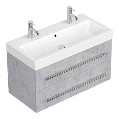 Posseik Waschtisch-Set Doppelbadmöbel LIVONO beton