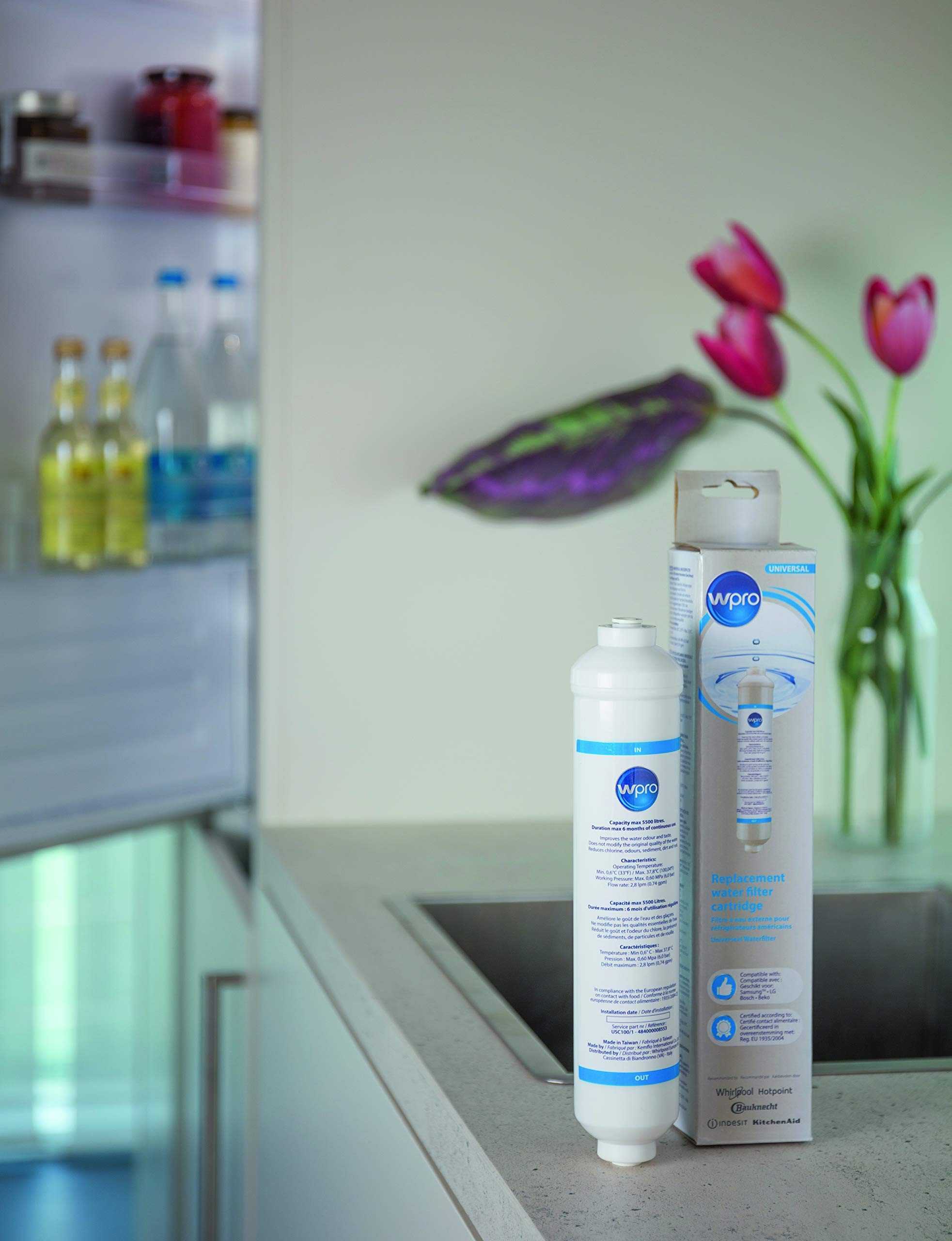 Universal Wasserhahnfilter USC100 Universal Kühlschrank-Wasserfilter, Zubehör für Side-by-Side Kühlschränke, Whirlpool, Samsung, LG, Bosch, Beko, Reduziert Chlor, Geruch & Verunreinigungen. Für viele Geräte.