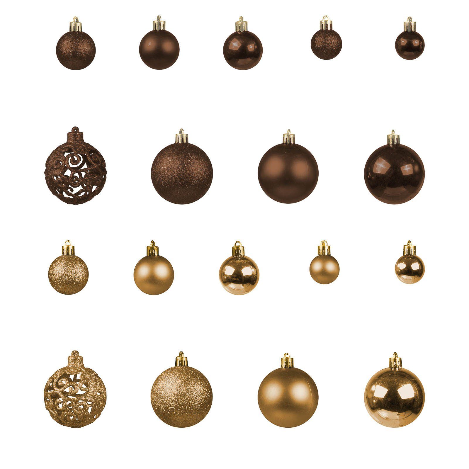 FSH Weihnachtsbaumkugel Weihnachtskugelset 100tlg St) verschiedene Farben (100 Christbaumschmuck Kugeln Braun/Champagner