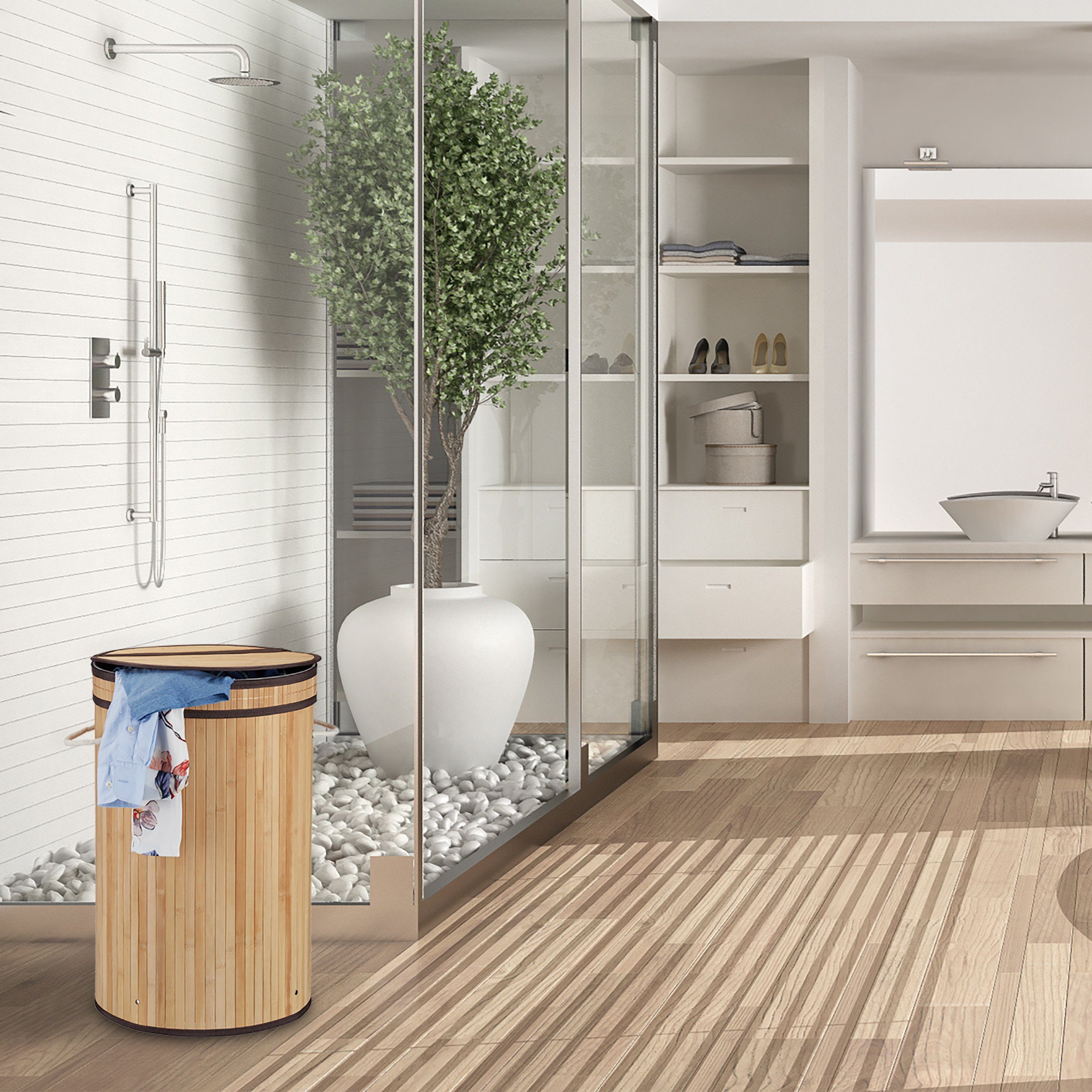 relaxdays Wäschekorb Bambus mit Klappdeckel, natur günstig online kaufen