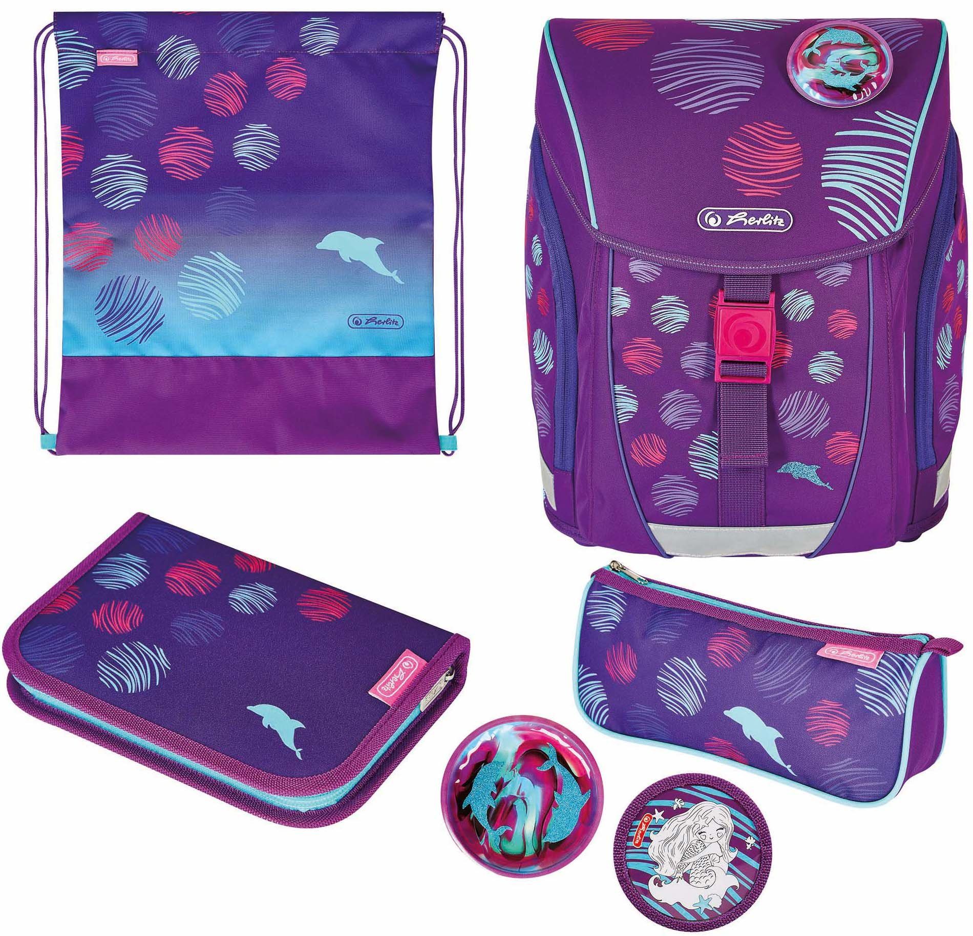 Herlitz Schulranzen FiloLight Plus, Sea Bubbles (Set, 6-tlg), mit Sportbeutel, Etui, Faulenzer und Sportbeutel