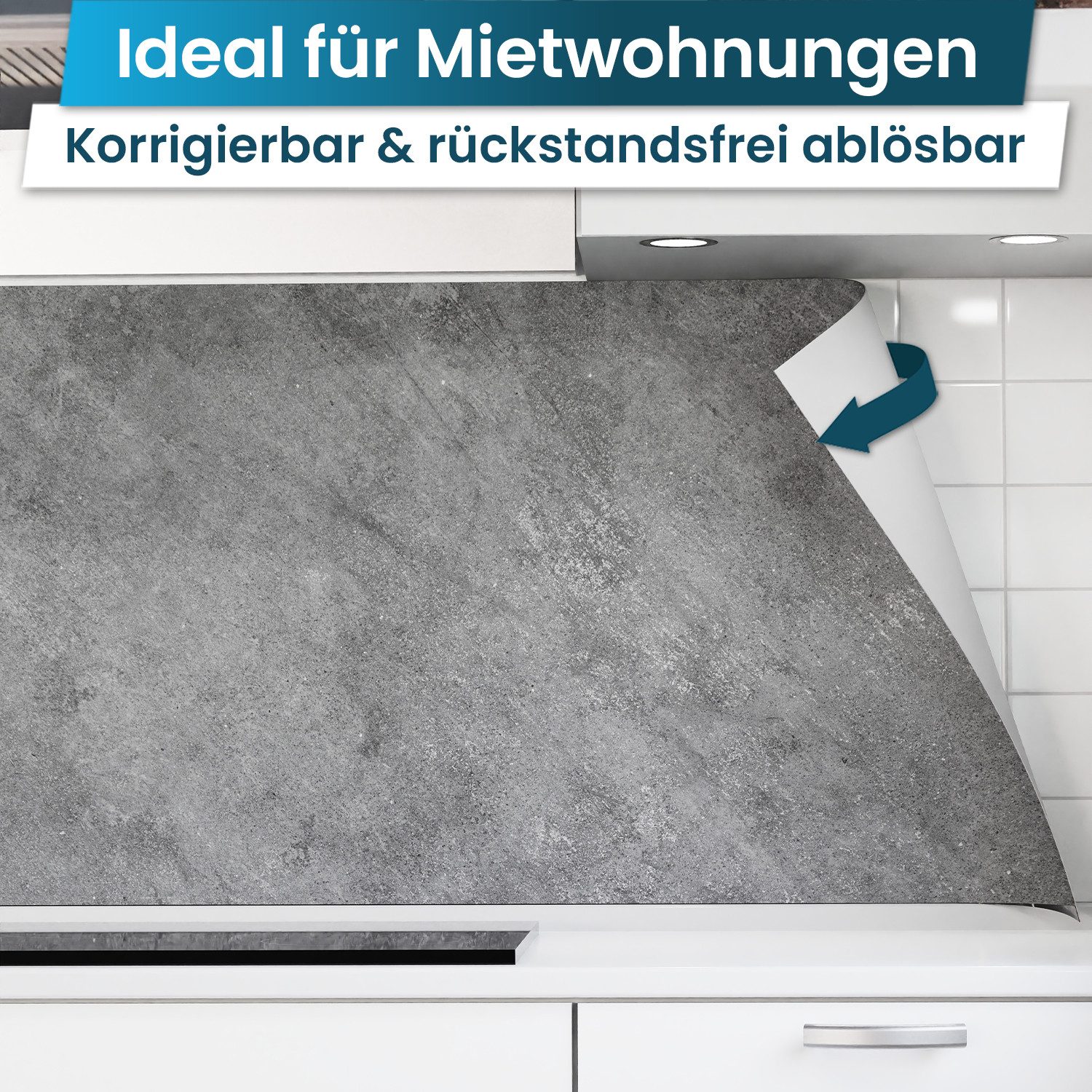 danario Küchenrückwand Folie selbstklebend - Matt - Spritzschutz Küche - versteift & robust