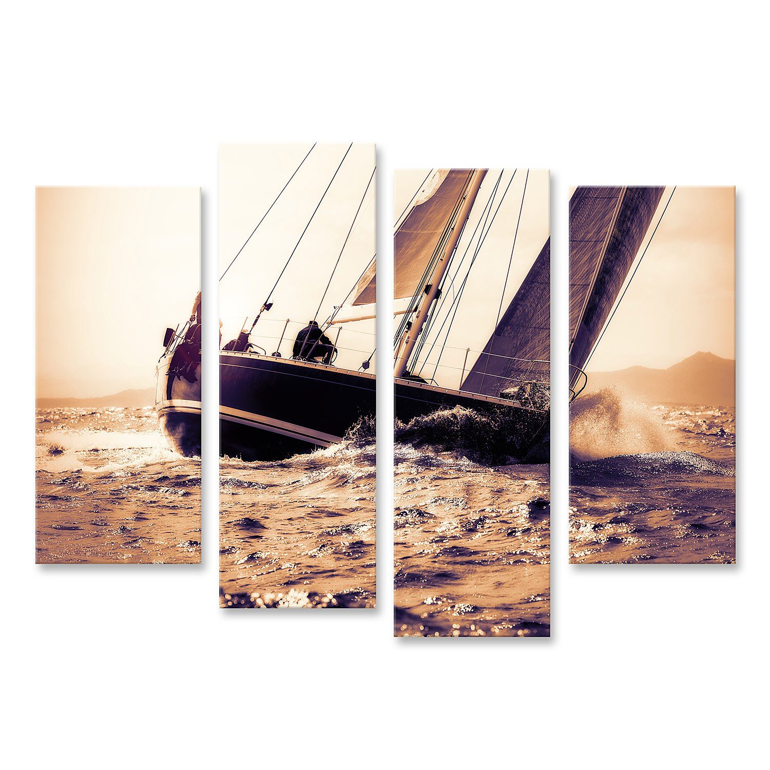 Leinwandbild Bild auf Leinwand Segelboot Segeln Auf Sonnenuntergang Wandbild Leinw