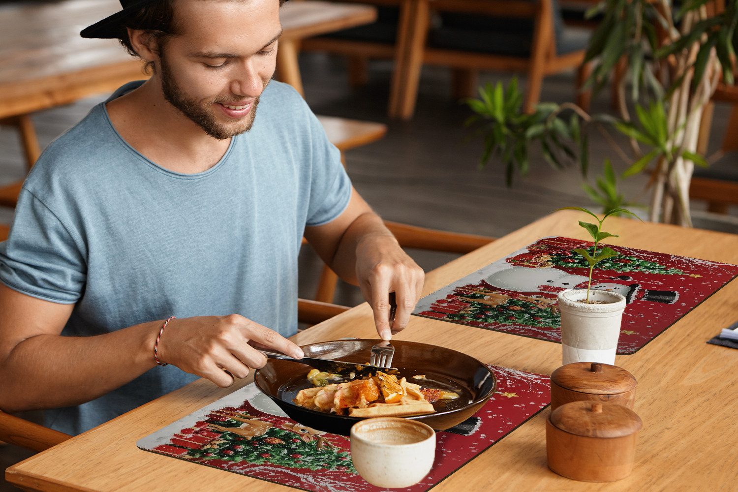 MuchoWow Platzset Freude am Feiern - Winterwald - Farbenfroh, (6-St), Platzsets, Tischset, Abwaschbar, Tischsets, Platzdeckchen