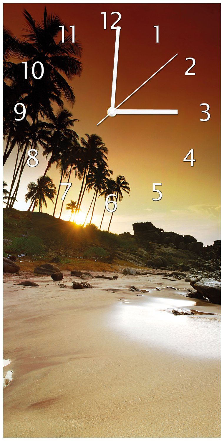 Wallario Wanduhr Sri Lanka - Palmenstrand mit Sonnenuntergang (Uhr aus Acryl)