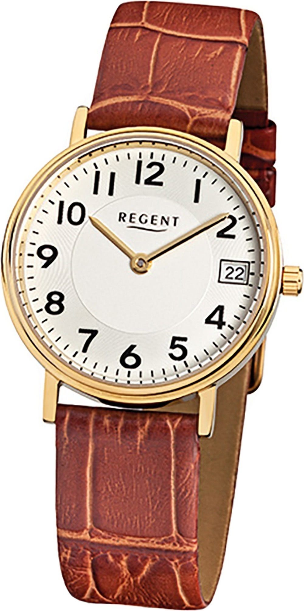 Leder rundes Uhr klein Quarzuhr, Damenuhr weiß (ca. Lederarmband, Quarzuhr Regent F-328 28mm) Gehäuse, Damen Regent