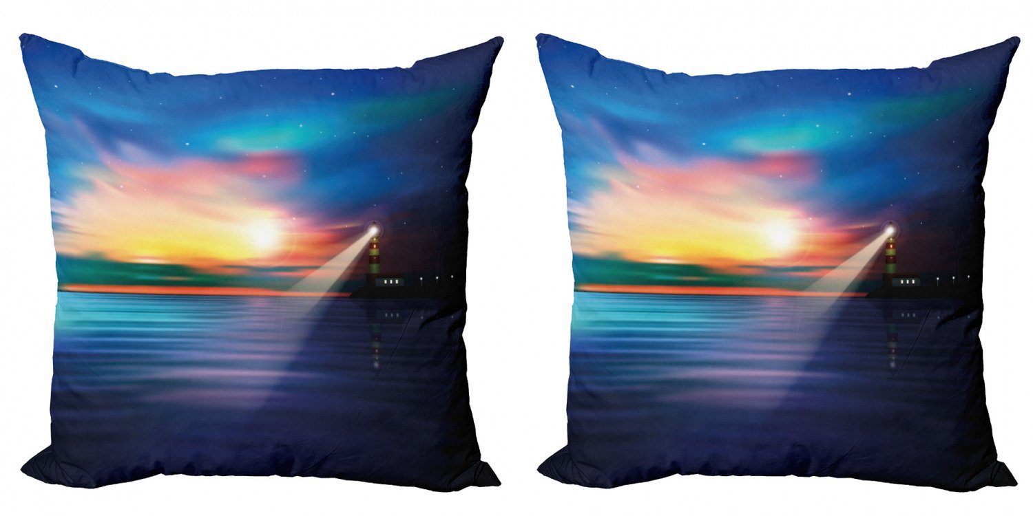 Kissenbezüge Modern Accent Doppelseitiger Digitaldruck, Abakuhaus (2 Stück), Leuchtturm Majestic Sky Beach