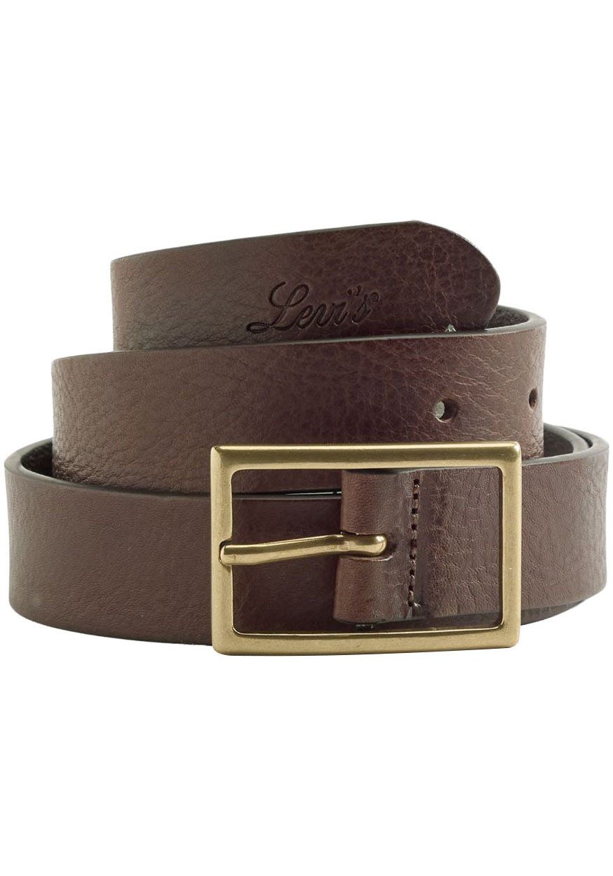 Levi's® Ledergürtel RECTANGLE BELT mit goldfarbener Schließe und Logoprägun günstig online kaufen