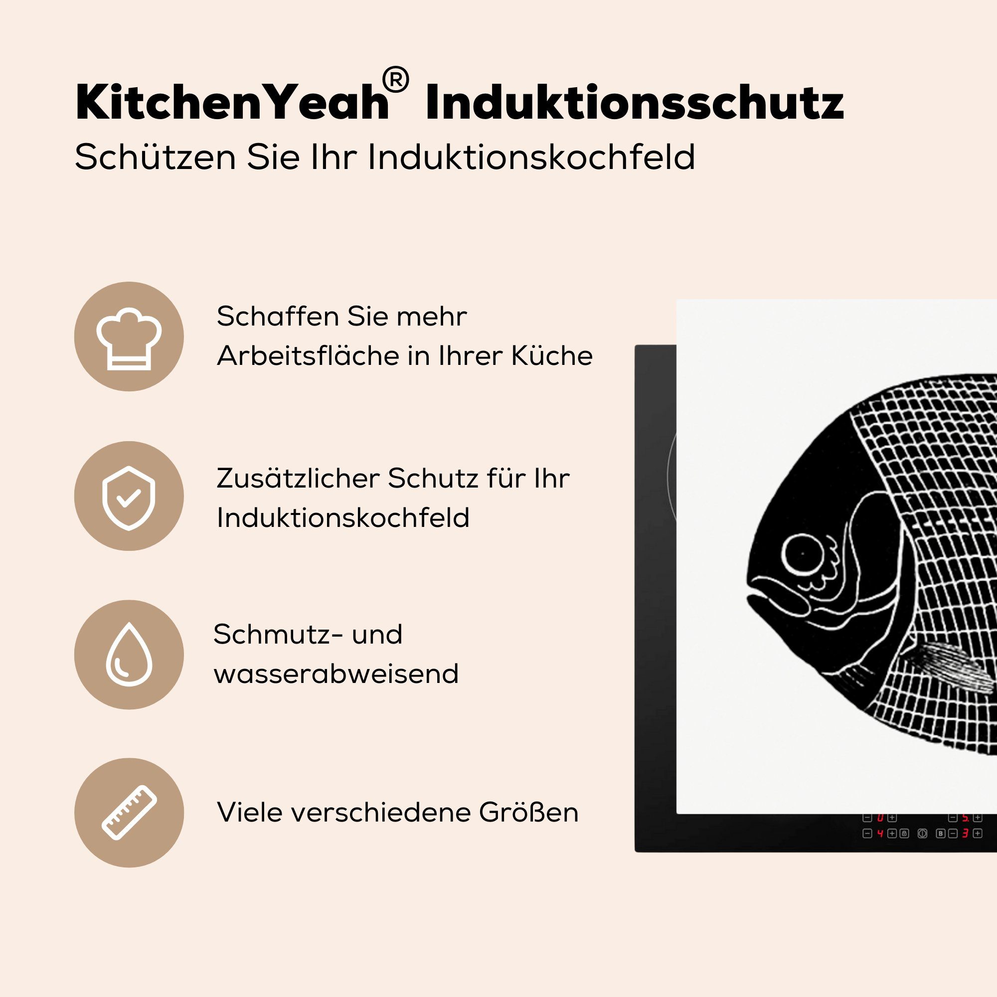 - Illustration Ceranfeldabdeckung MuchoWow die cm, - 81x52 Vinyl, Herdblende-/Abdeckplatte Fisch, küche, für Schutz Induktionskochfeld tlg), (1 Jahrgang